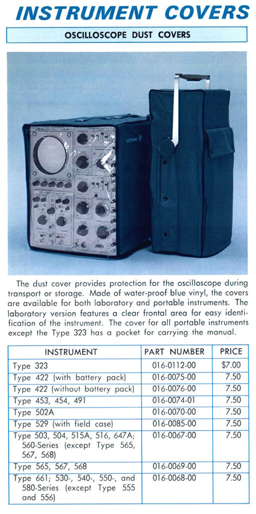 Dust cover and chart for the oscilloscopes and frequency counters.